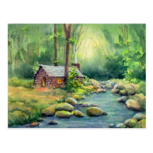 WARM LOG CABIN by SHARON SHARPE Post Cards