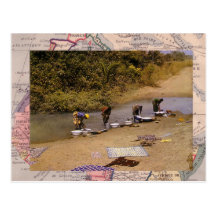 Washing in the river post card