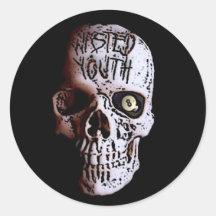 WASTED YOUTH SKULL LOGO ROUND STICKERS