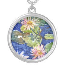 Water Flowers in Watercolors Custom Necklace