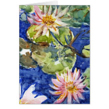 Water Flowers in Watercolors Greeting Cards