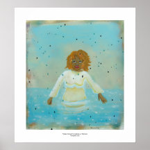Water woman spiritual moment wading in rain art print