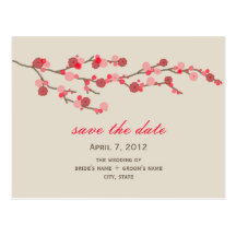 Watercolor Cherry Blossom Wedding Save The Date Post Card