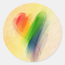 Watercolor Rainbow Heart Round Sticker