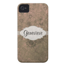 Watermelon Pink Retro Floral Abstract Nameplate iPhone 4 Cases