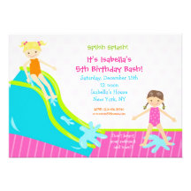 Waterslide Water Party Birthday Invitations