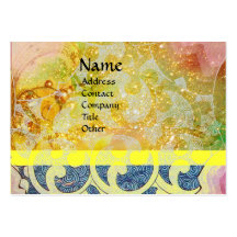 WAVES / Bright Yellow Blue Swirls in Gold Sparkles Business Card Template