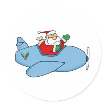 Waving Kris Kringle Flying His Christmas Plane Sticker