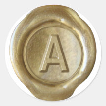 Wax Seal Monogram - Gold - Bold A- Round Sticker
