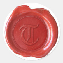 Wax Seal Monogram - Red - Old English - Letter T Sticker