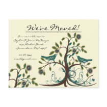 We Have Moved Teal Vintage Birds in a Tree Postcards