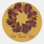 "We Thank You" Autumn Wreath - Red/Gold/Brown Round Stickers