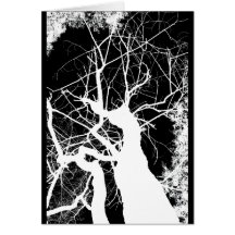 WEBBY TREE BLACK AND WHITE NEGATIVE GREETING CARD