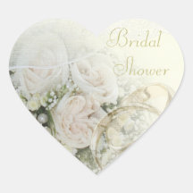 Wedding Bands, Roses & Lace Bridal Shower Heart Stickers