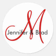 Wedding Bride Groom Red White Monogram Sticker