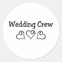 Wedding Crew Black Hearts Round Stickers