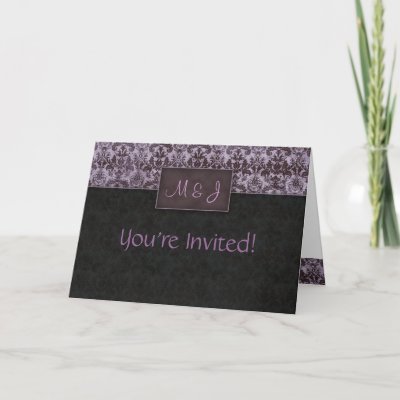 Wedding Damask Purple Black Invitation Card by BestCards