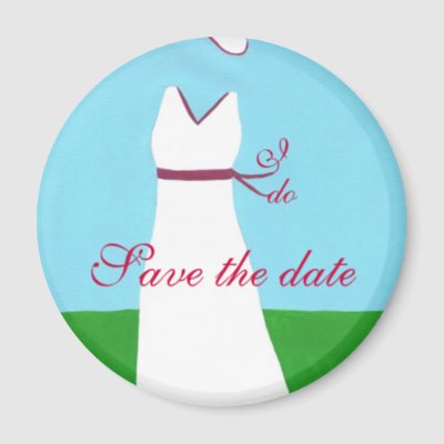 Wedding dress red ribbon Save the date magnet by Cherylsart