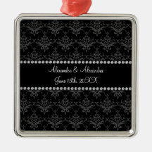 Wedding favors Black damask Christmas Tree Ornaments