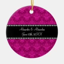 Wedding favors Magenta pink damask Christmas Tree Ornament