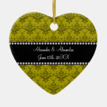 Wedding favors Mustard yellow damask Christmas Tree Ornaments