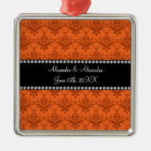 Wedding favors Orange damask Christmas Ornament