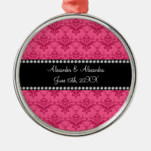 Wedding favors Pink damask Christmas Tree Ornament