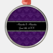 Wedding favors Purple damask Christmas Tree Ornaments
