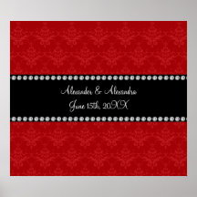 Wedding favors red damask posters