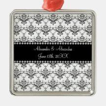 Wedding favors White damask Christmas Ornaments
