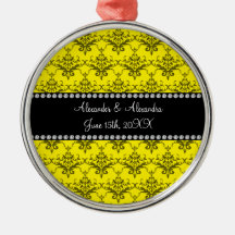 Wedding favors Yellow damask Christmas Tree Ornaments
