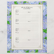 Wedding Guest Book Page Blue Hydrangea Lace Floral Personalized Flyer
