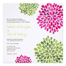 Wedding Hot Pink & Green Flower Blooms Invitation