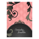 Wedding Invitation - Black & Coral Damask Floral