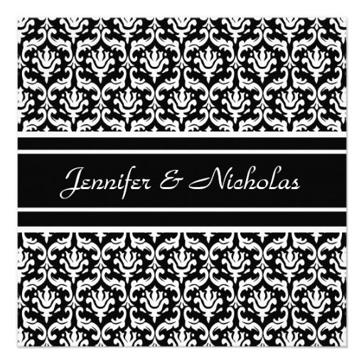 Wedding Invitation in Stylish Black & White Damask