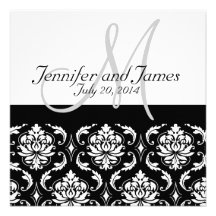 Wedding Invitation Monogram Damask Back View