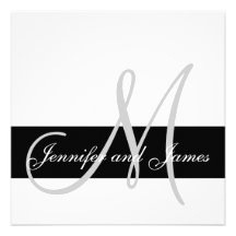 Wedding Invitation Monogram Names Black and White
