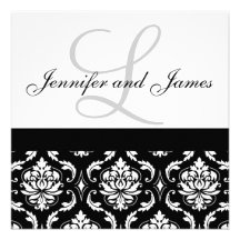 Wedding Invitation Monogram Names Black Damask