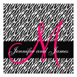 Wedding Invitation Monogram Names Black White Pink