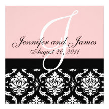 Wedding Invitation Monogram Names Date Pink Damask