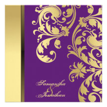Wedding Invitation Purple Gold Shimmer Floral