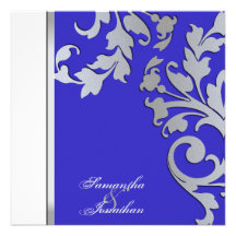 Wedding Invitation Silver Sparkle Floral Swirls