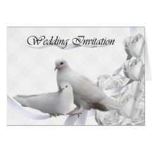 Wedding Invitation - White Doves, Roses Greeting Card