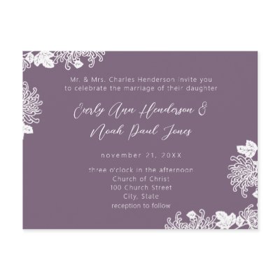 Vintage Wedding Flowers on Wedding Invitation White On Purple Vintage Flowers Zazzle Com Au