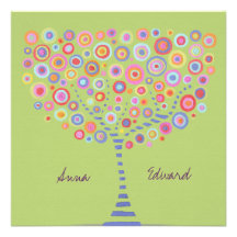 Wedding Lime Green Circle Tree Retro Invitation