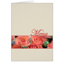 Wedding Menu Card Peach Roses Cream