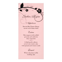 Wedding Menu Cards Black & White Floral Wall Pink Customised Rack Card