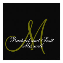 Wedding Menu Cards Monogram Black Square Invite