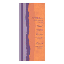 Wedding Menu Orange and Purple Swirls Personalised Rack Card