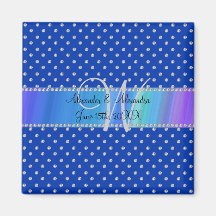 Wedding monogram blue diamonds magnet